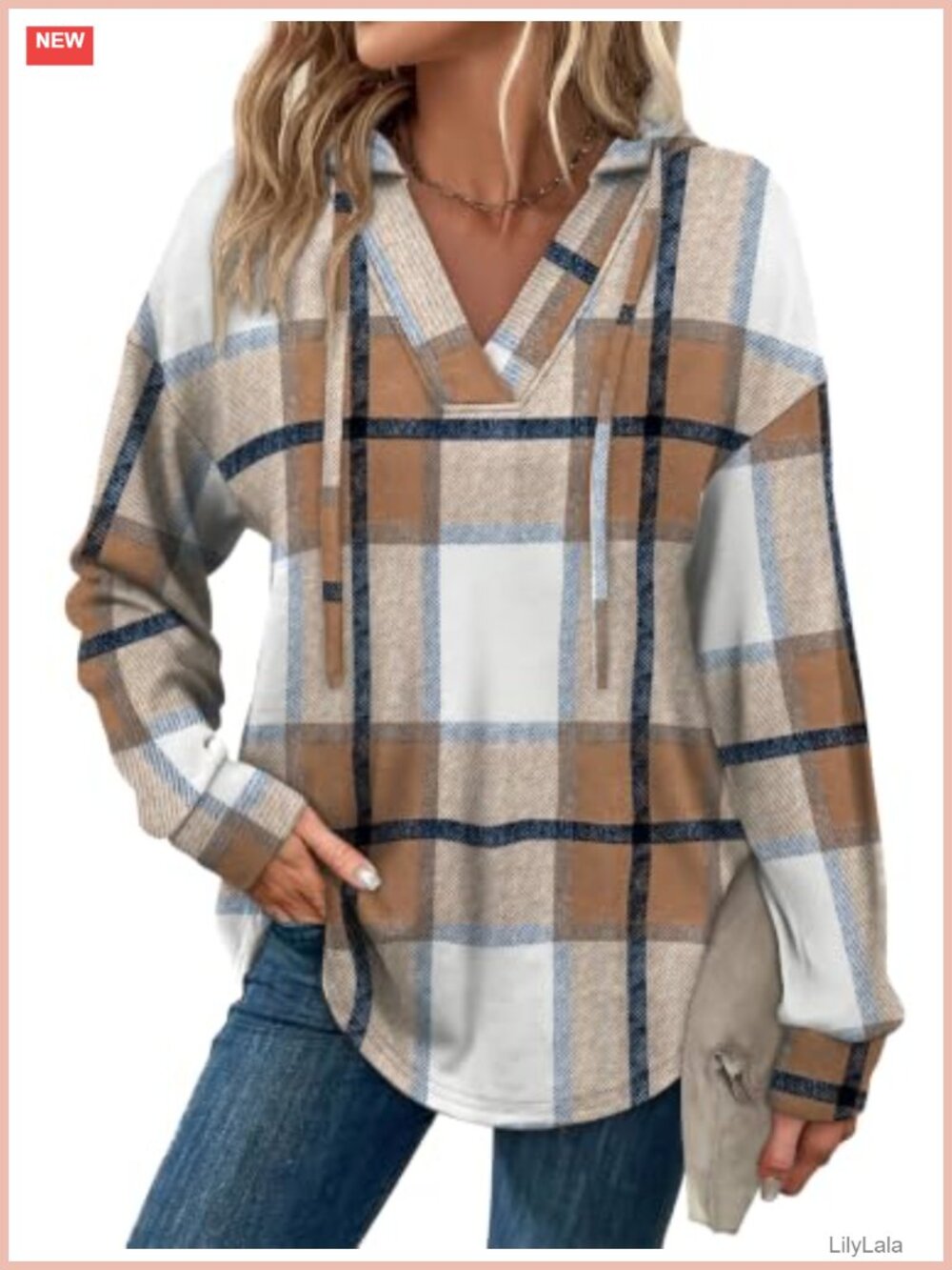 Oversized V-Neck Hoodie Long Sleeve Pullover Sweatshirt Casual Fall Top